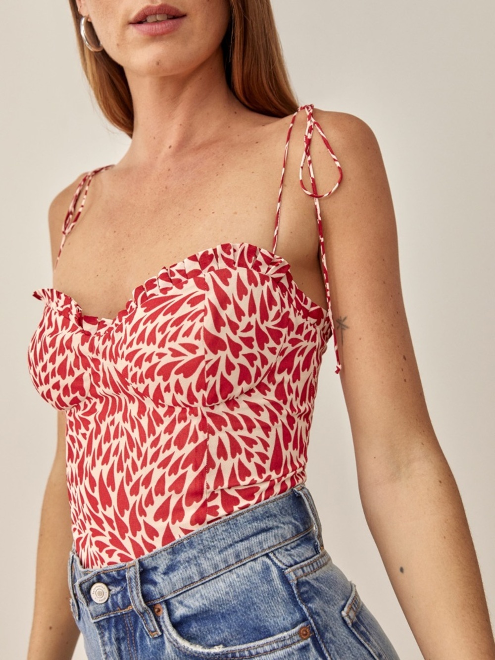Reformation Novena Top in Love Red Heart Print